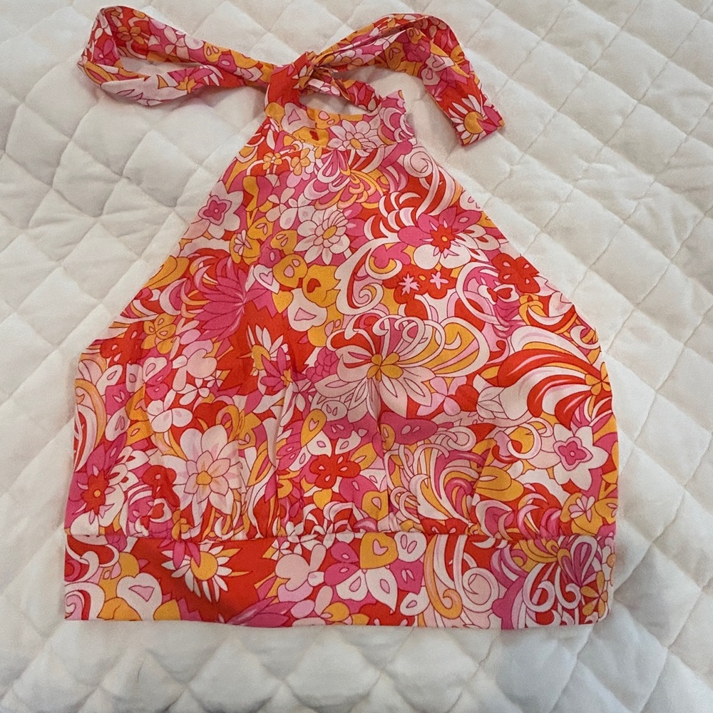 Floral Halter Top and Skirt in Pink and Orange